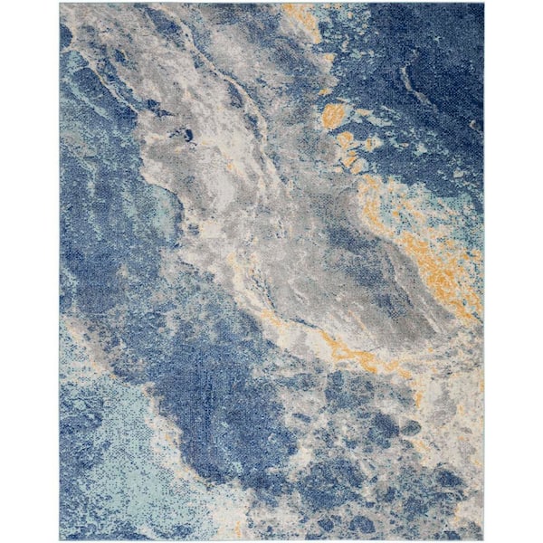 Nourison Passion Blue Multicolor 9 ft. x 12 ft. Abstract Contemporary Area Rug