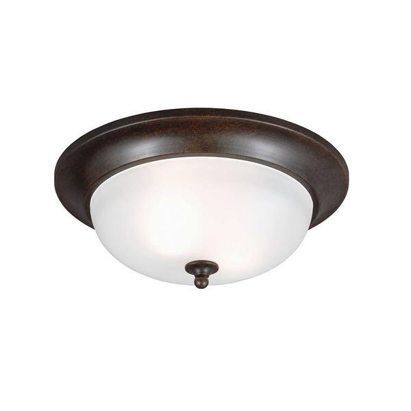 Generation Lighting Humboldt Park 2-Light Outdoor Burled Iron Fluorescent Ceiling Flushmount with Satin Etched Glass