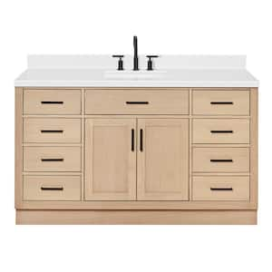 Hepburn 60.25 in. W x 22 in. D x 36 in. H Single Sink Bath Vanity in Oak with Carrara White Quartz Top