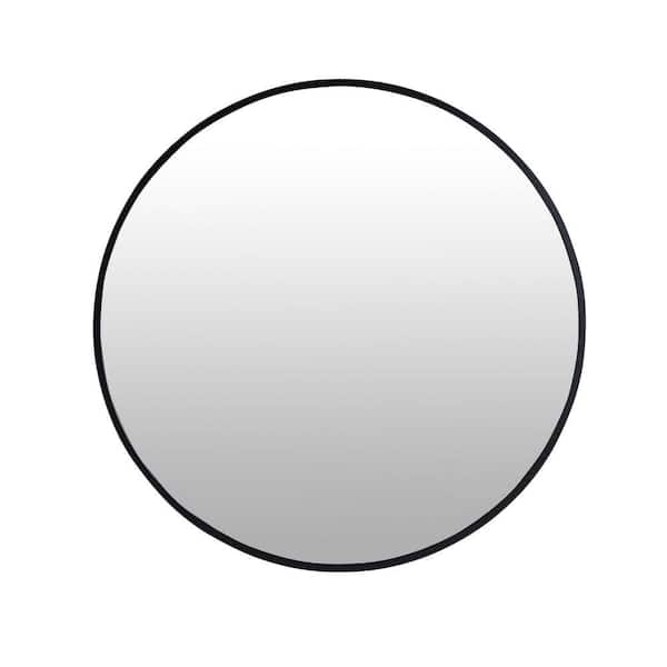 EPOWP 24 in. W x 24 in. H Round Aluminum Framed Wall Bathroom Vanity Mirror in Black