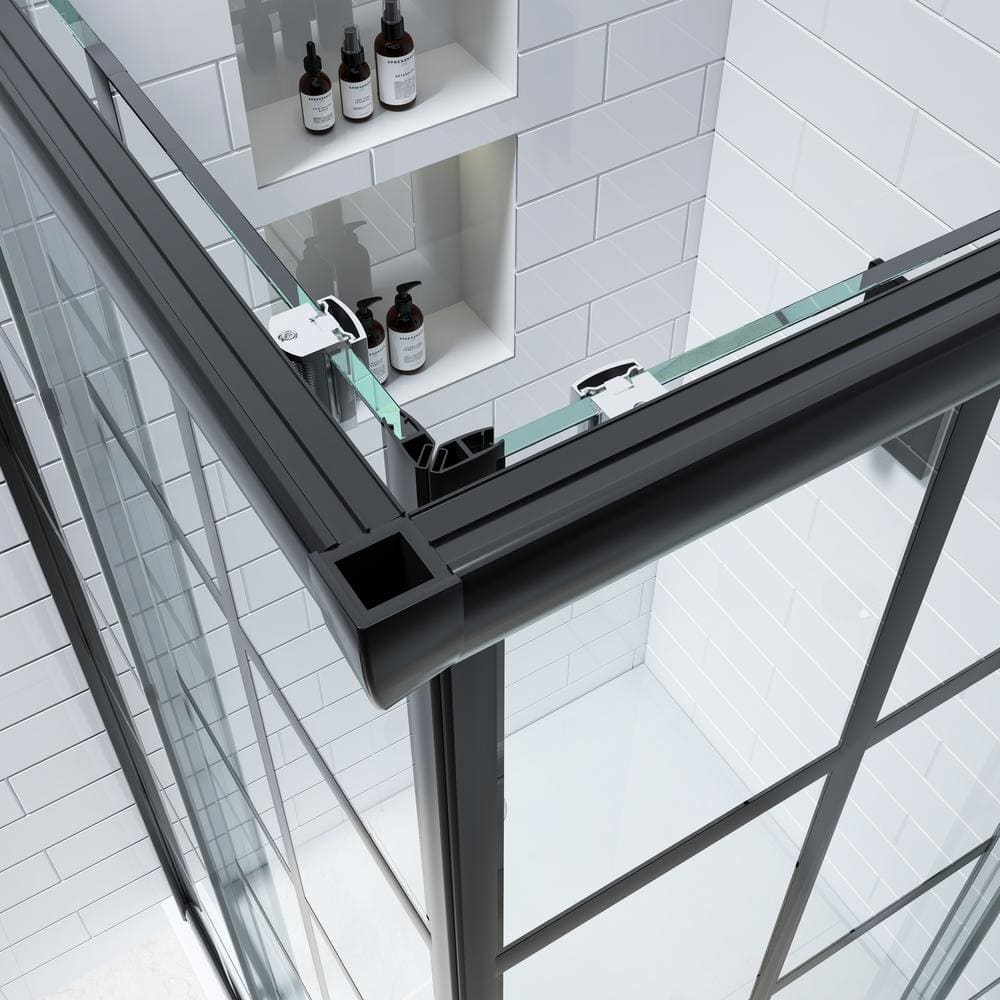 Cyrus 36" Black Aluminum Framed Sliding Shower Enclosure