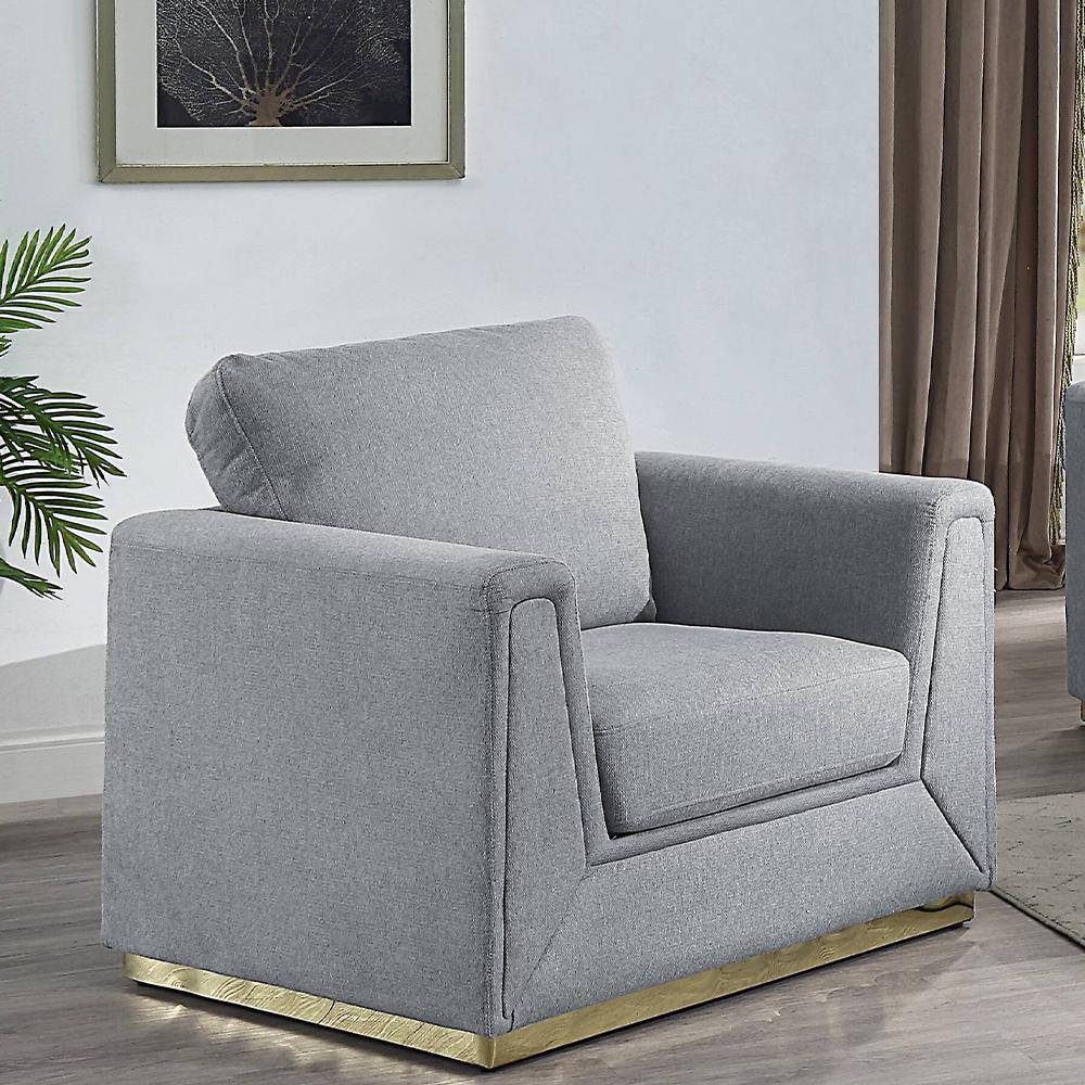 Gray Linen Barrel Accent Chair with Wooden Frame