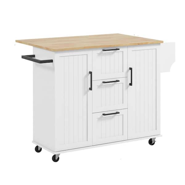 ANTFURN White Kitchen Cart with Drawers;Drop Leaf;Shelf;Locking Casters;Spice Rack;Wheels