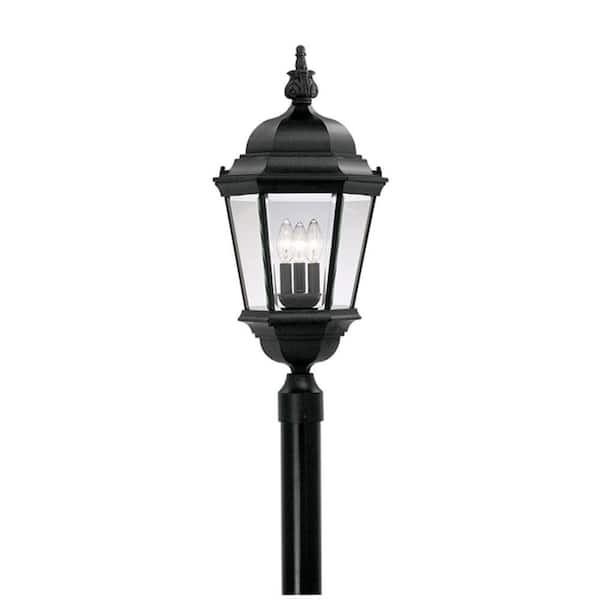 Designers Fountain Stockton 3 Lights Black Metal Cast Aluminum Line Voltage Outdoor Weather Resistant Post Light with No Bulbs Included