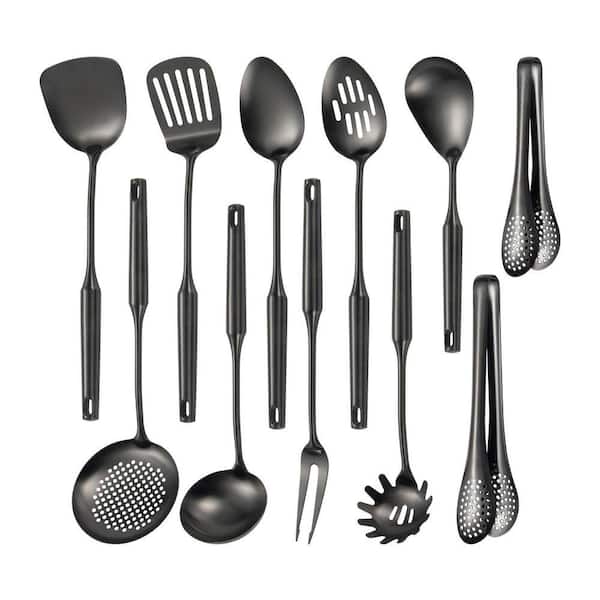 12-Piece Matte Black Stainless Steel Kitchen Utensil Set with Swan Handle, Dishwasher Safe Cooking Tools