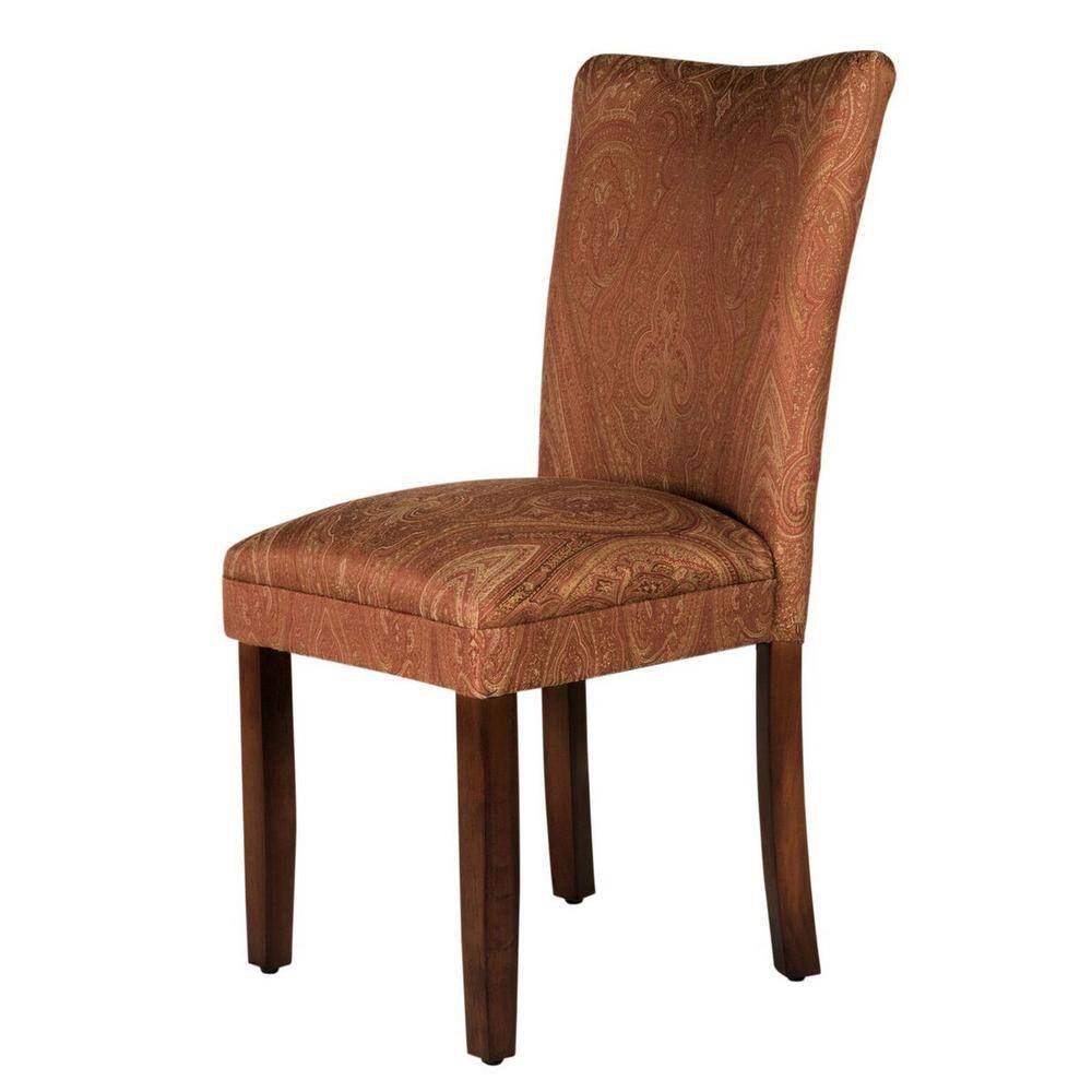 Red and Gold Upholstered Parsons Dining Side Chair with Wood Legs