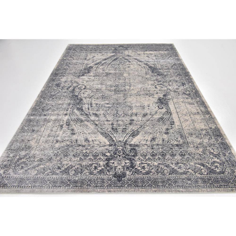 Dark Blue and Grey Rectangular Synthetic Indoor Area Rug