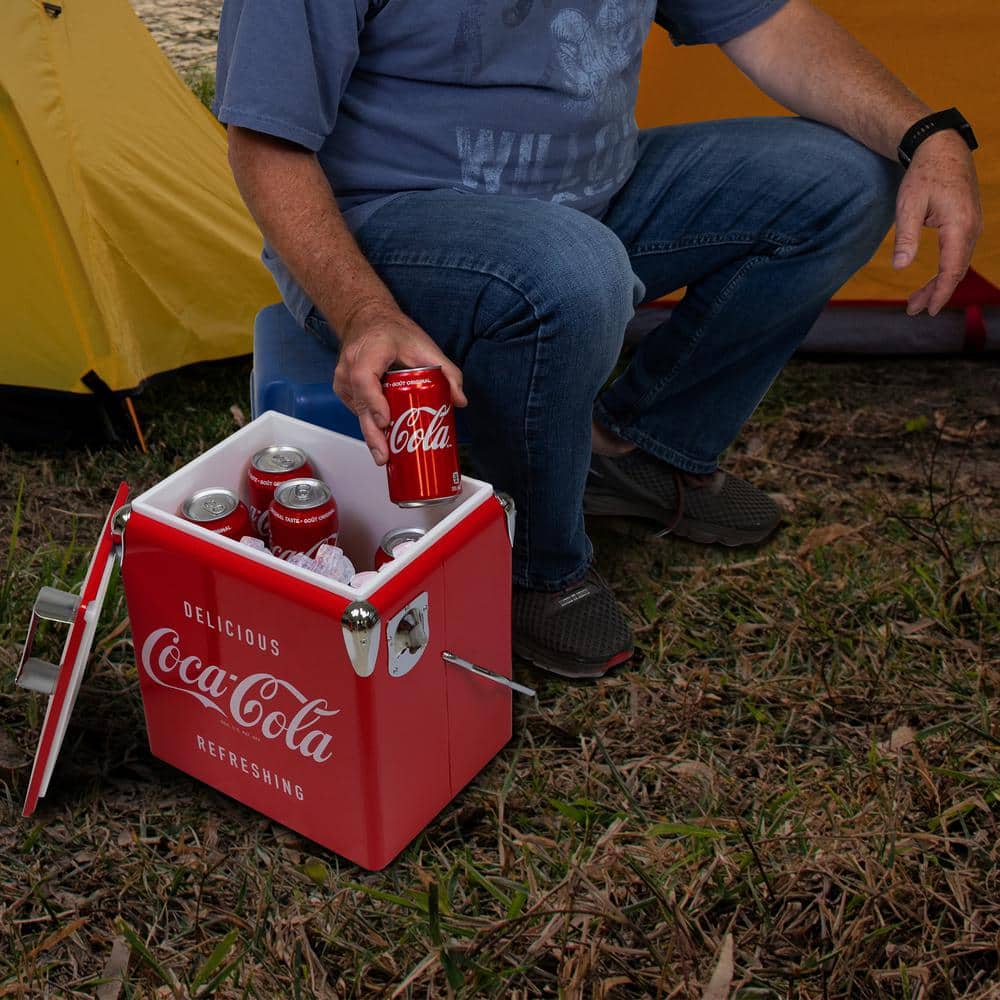 Retro Red Metal Cooler with Bottle Opener, 13L Capacity