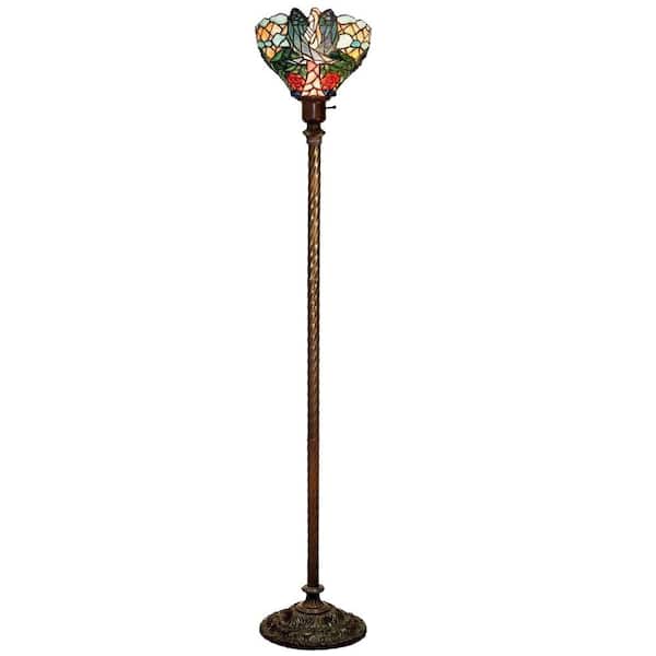 Warehouse of Tiffany 72 in. Antique Bronze Angelic Stained Glass Floor Lamp with Foot Switch