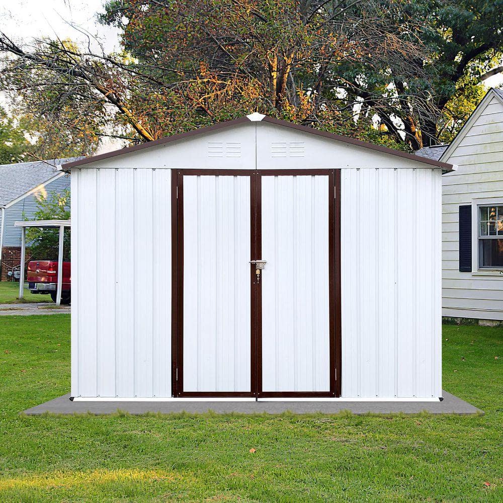 8 ft. W x 10 ft. D White Metal Outdoor Storage Shed with Lockable