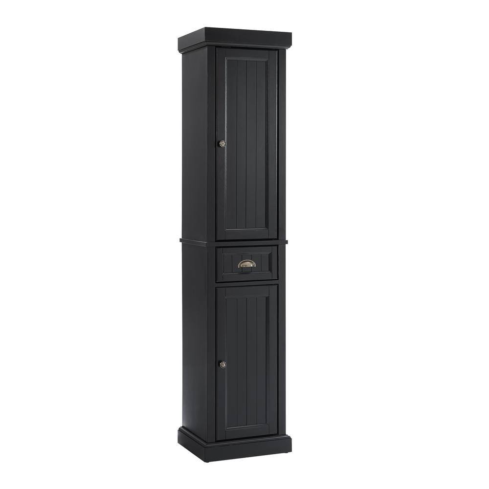 Seaside Distressed Black Tall Linen Cabinet with Adjustable Shelving