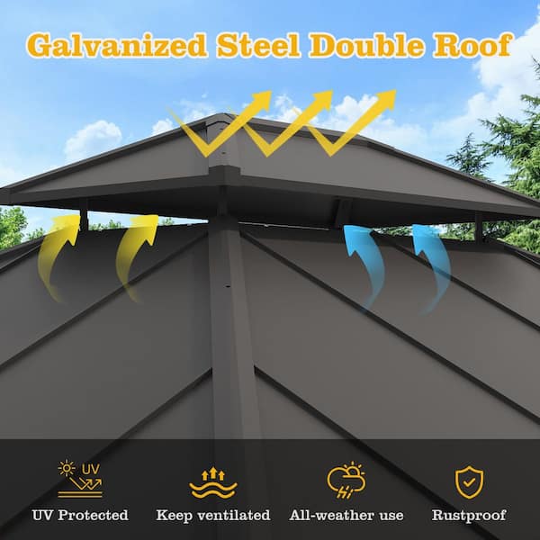 10 ft. x 12 ft. Hardtop Outdoor Gazebo with Double Galvanized Steel Roof, Included Mosquito Netting and Curtains