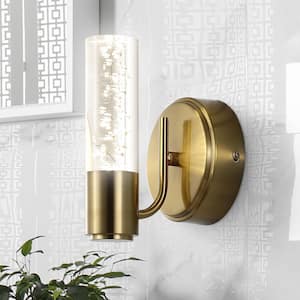 Bolha 4.75 in. 1-Light Brass Gold Minimalist Modern Bubble Acrylic/Iron Integrated LED Vanity Light