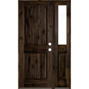 44 in. x 80 in. Rustic Knotty Alder Square Top Left-Hand/Inswing Clear Glass Black Stain Wood Prehung Front Door w/RHSL