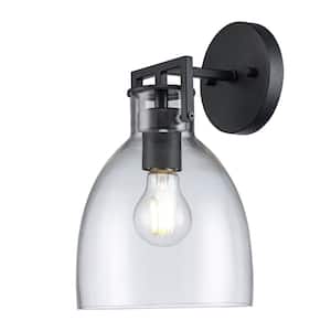 1 Light Black Outdoor Wall Light Fixture with Clear Glass Dome Shade