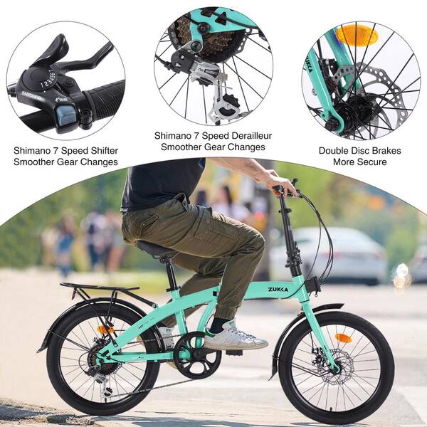 Sudzendf Green 20 in. Folding Bike Steel Frame 7 Speed City
