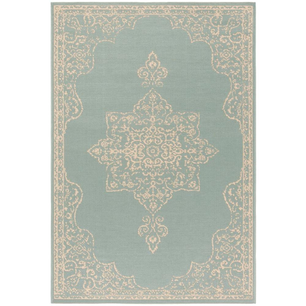 Cream and Aqua Synthetic Rectangular Accent Rug 2'-2" x 4'