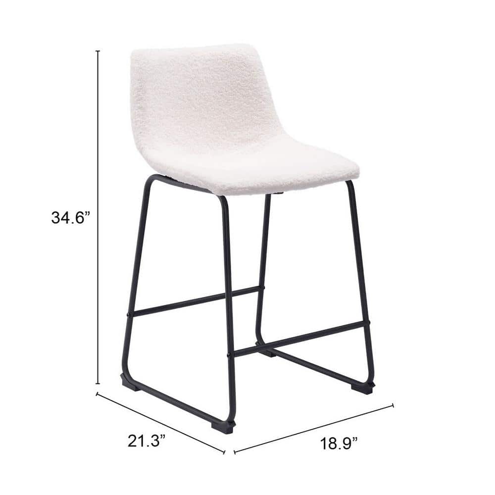 Ivory Upholstered Counter Stools with Black Metal Base, Set of 2