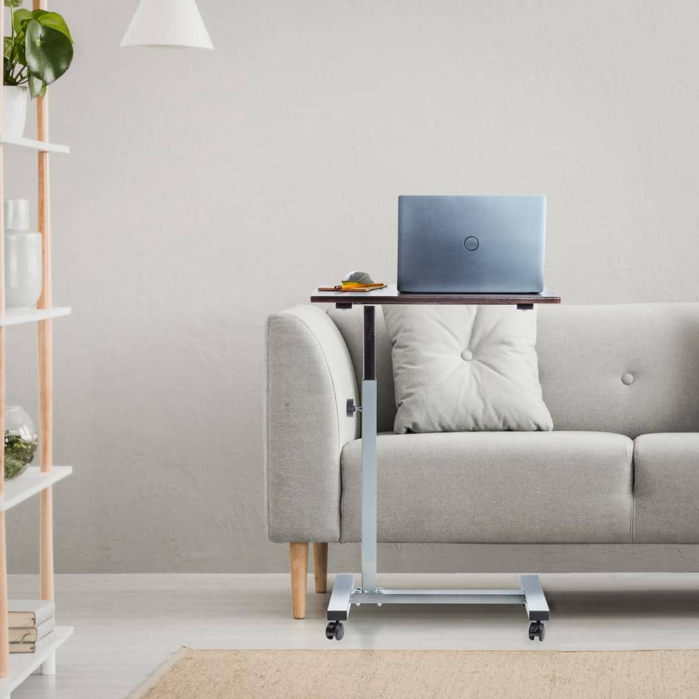 Silver Adjustable Height Rolling Laptop Desk with Wheels