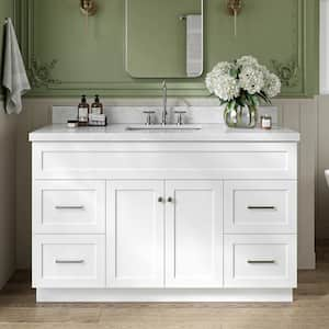 Hamlet 55 in. W x 22 in. D x 36 in. H Bath Vanity in White with Carrara White Marble Vanity Top