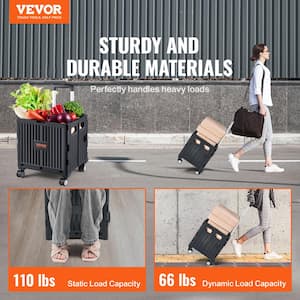 Foldable Utility Cart 110 lbs. Load Capacity Folding Portable Rolling Crate Hand Cart for Travel, Shopping, Moving