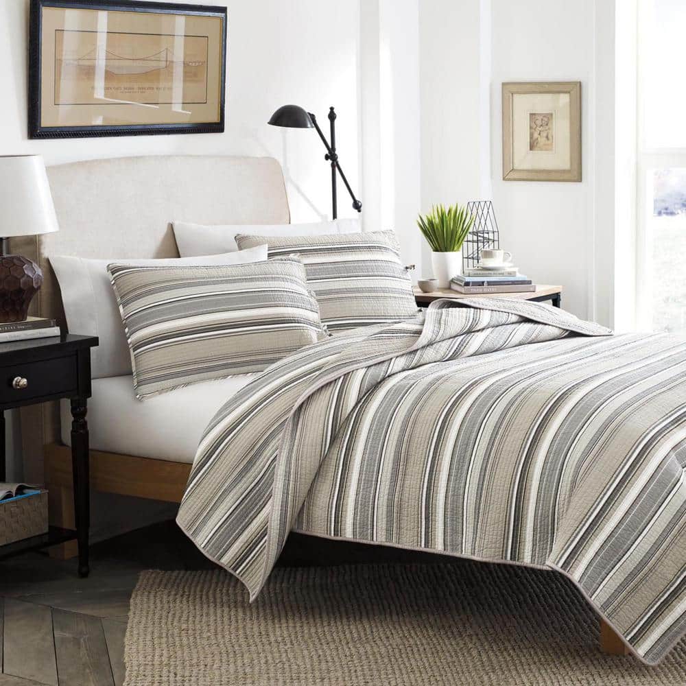 Fresno 2-Piece Neutral Beige Striped Cotton Twin Quilt Set price history on PriceWatchPro