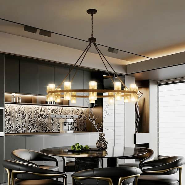 ZJVAIVE 24-Light Black Circle Hanging Wagon Wheel Chandelier