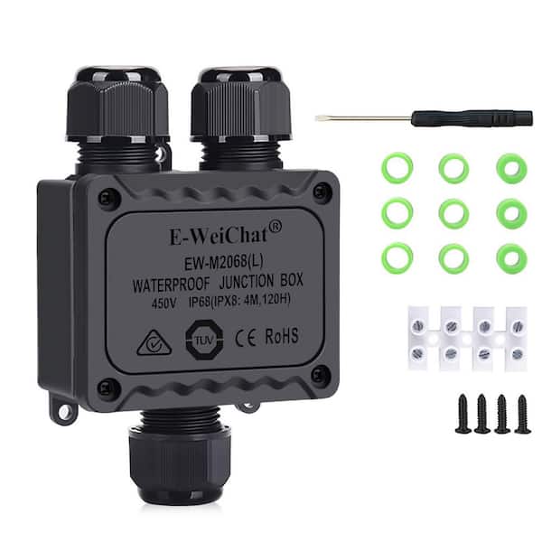 BIBIVIS 3-Way Waterproof Outdoor Junction Box, Plastic Electric Power Cord Boxes Suitable for Outdoor Lights