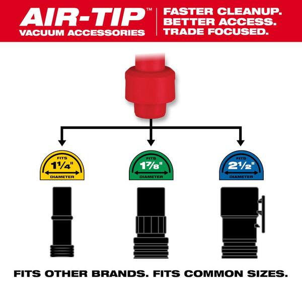 Milwaukee - AIR-TIP Claw Utility Nozzle, Rotating Corner Brush, Flexible Long Crevice Tool For Wet/Dry Vacuums Automotive Set (3-Pc)