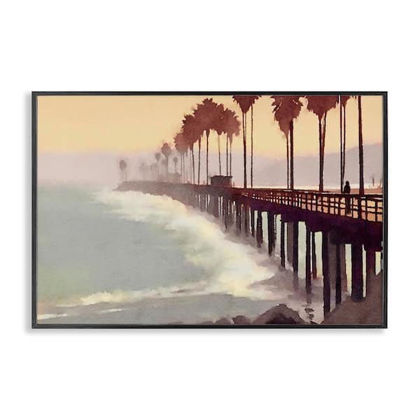 Sunrise at the Pier by Noah Bay Black Framed Coastal Giclee Art Print 12 in. x 18 in.