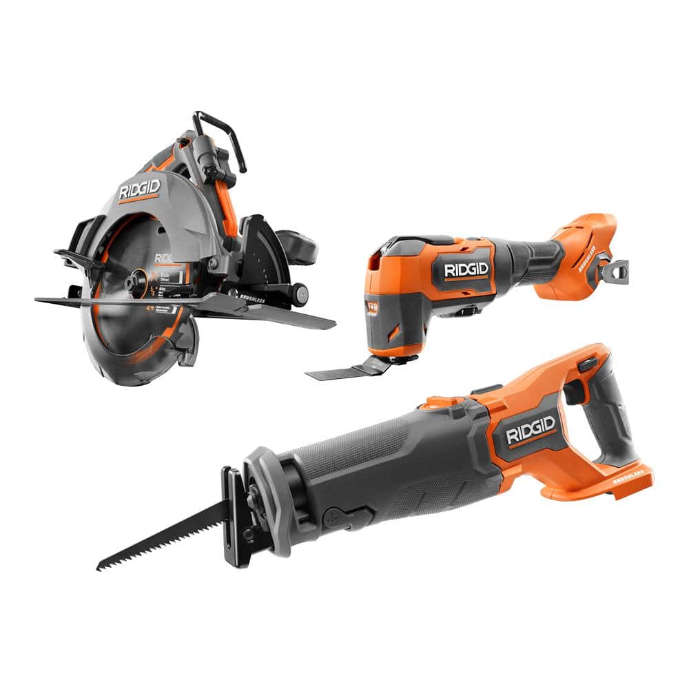 RIDGID 18V Brushless Cordless 3-Tool Combo Kit with Reciprocating Saw, Multi-Tool, and 7-1/4 in. Circular Saw (Tools Only) -  R92164SBN