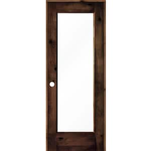 28 in. x 80 in. Knotty Alder Right-Hand Full-Lite Clear Glass Red Mahogany Stain Wood Single Prehung Interior Door