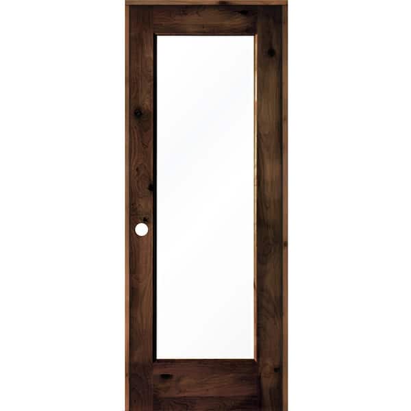 Krosswood Doors 28 in. x 80 in. Knotty Alder Right-Hand Full-Lite Clear Glass Red Mahogany Stain Wood Single Prehung Interior Door