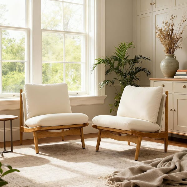 Truman Beige Plus Natural Boucle Fabric Upholstered Rectangular Accent Chair