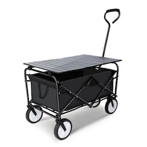 5 cu.ft. Oxford Fabric Iron Frame Wagon Heavy-Duty Folding Portable Garden Cart and Collapsible Aluminum Table Combo