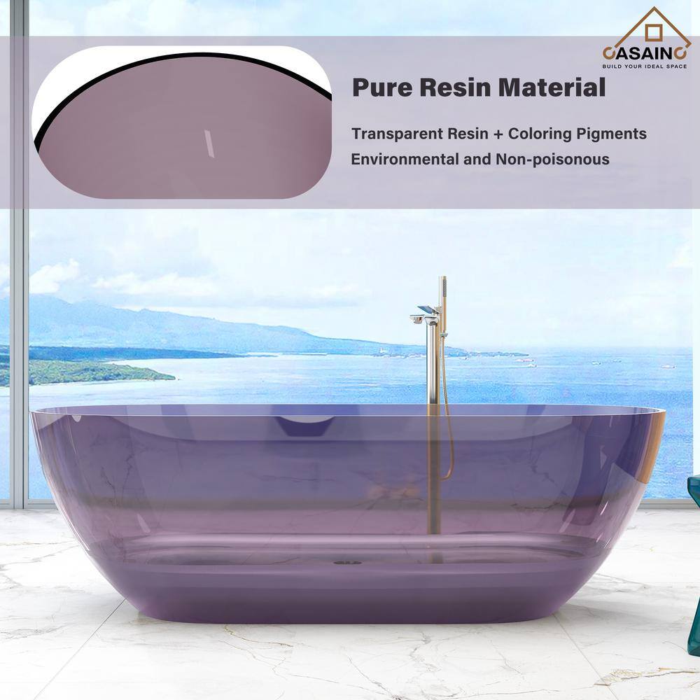 69'' Purple Transparent Resin Freestanding Soaking Bathtub