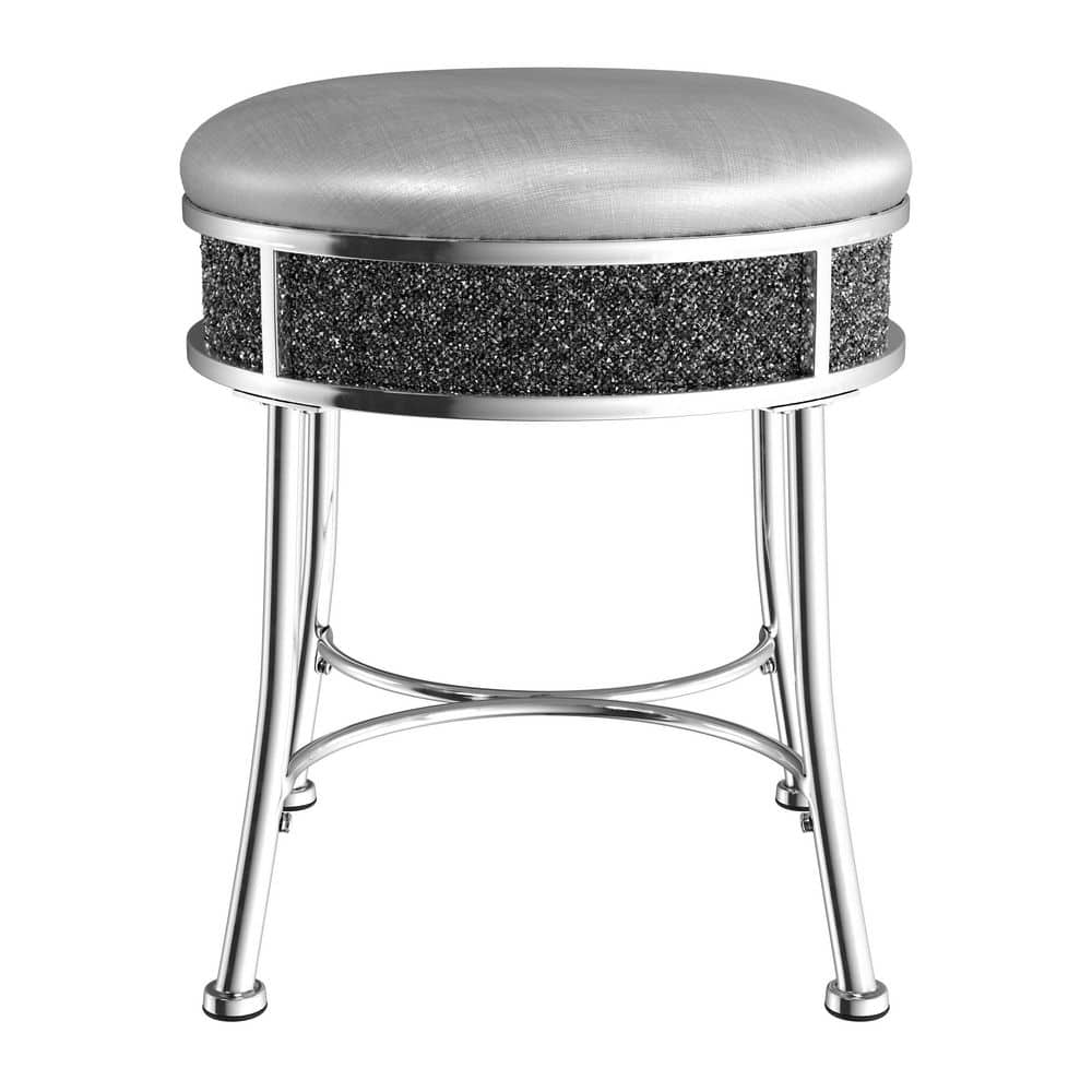 Silver and Black Faux Diamond Chrome Vanity Stool