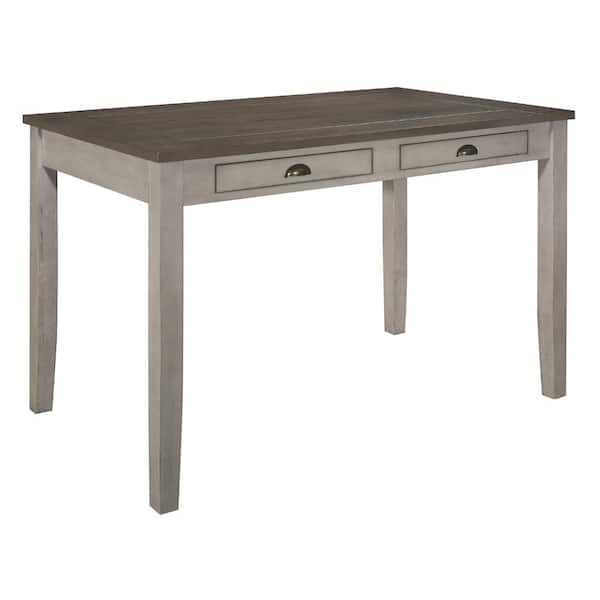 Benjara 36.5 in. Brown, Gray and Brass Rectangle Wood Bar Table with 4-Drawers