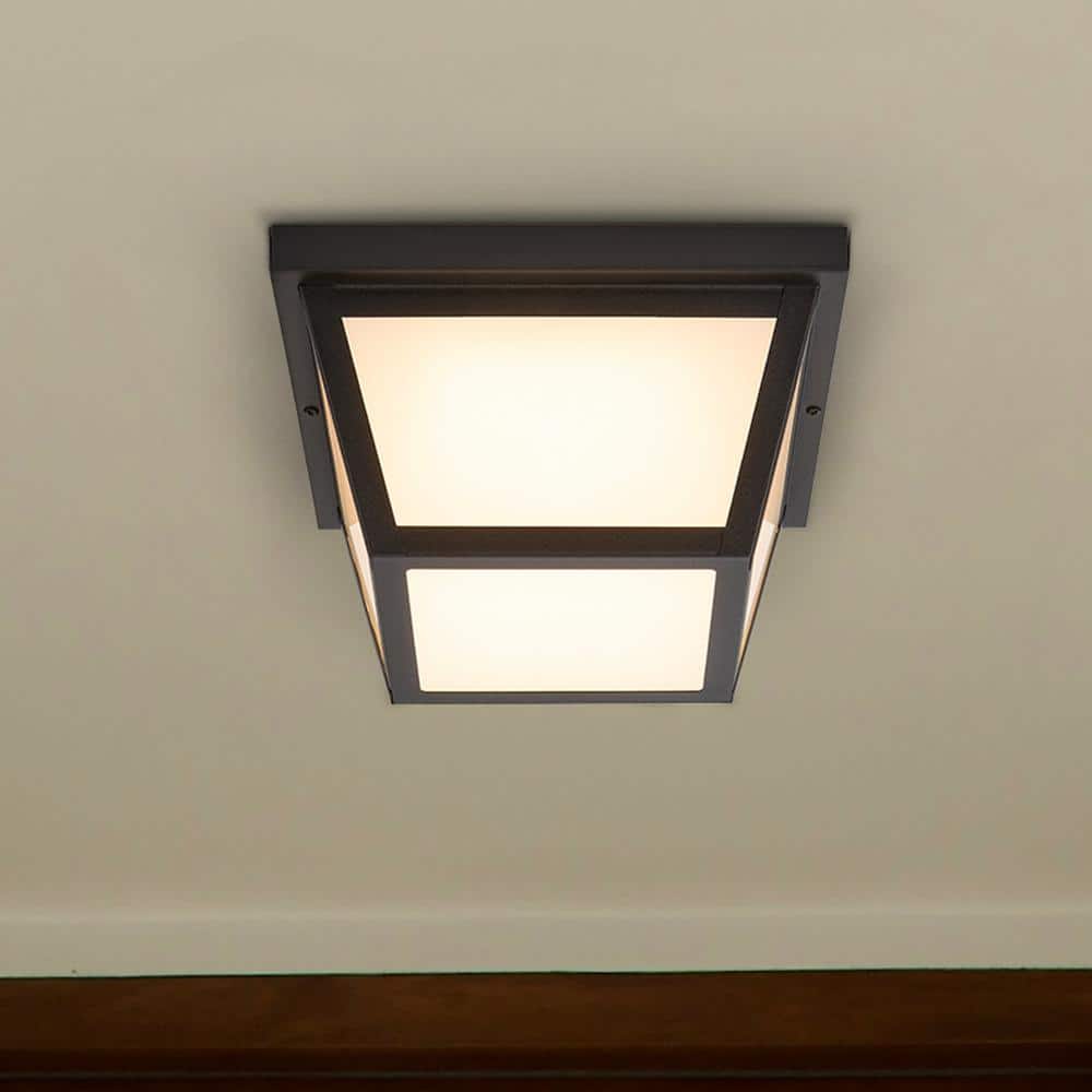 Black Geometric LED Outdoor Ceiling Light with Frosted Glass