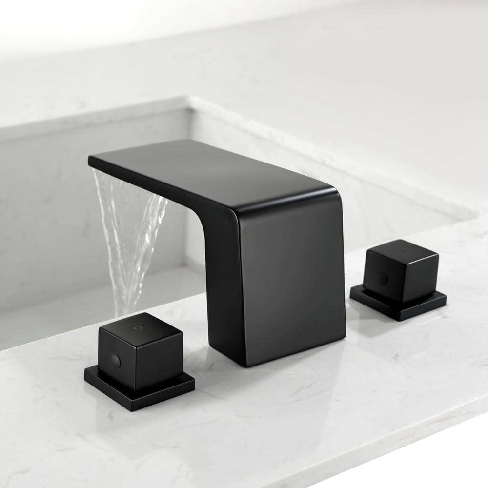 Matte Black Brass Waterfall Roman Tub Faucet with Dual Knob Handles