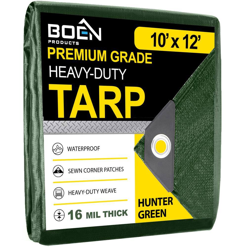10 ft. x 12 ft. Green Ultra Heavy-Duty 16 Mil Thick Hunter Tarp Cover, Wate
