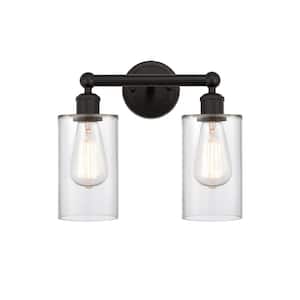 Clymer 12.88 in. 2-Light Oil Rubbed Bronze Vanity Light with Clear Glass Shade