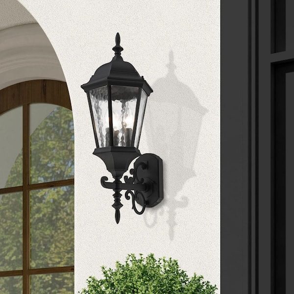 Hathshire 3 Light Textured Black Outdoor Wall Sconce