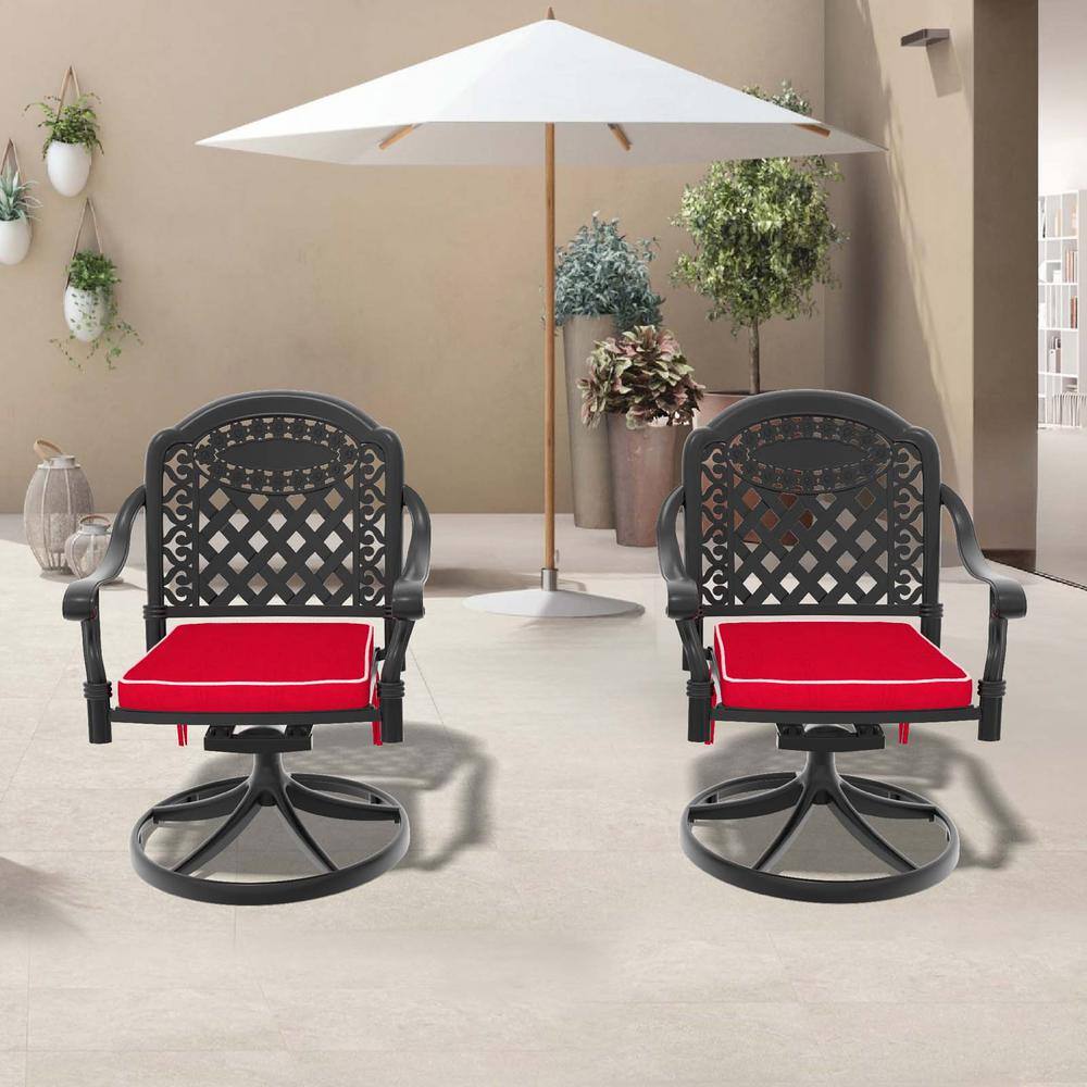 Black Cast Aluminum Patio Swivel Outdoor Dining Chairs, Garden Backyard Cha