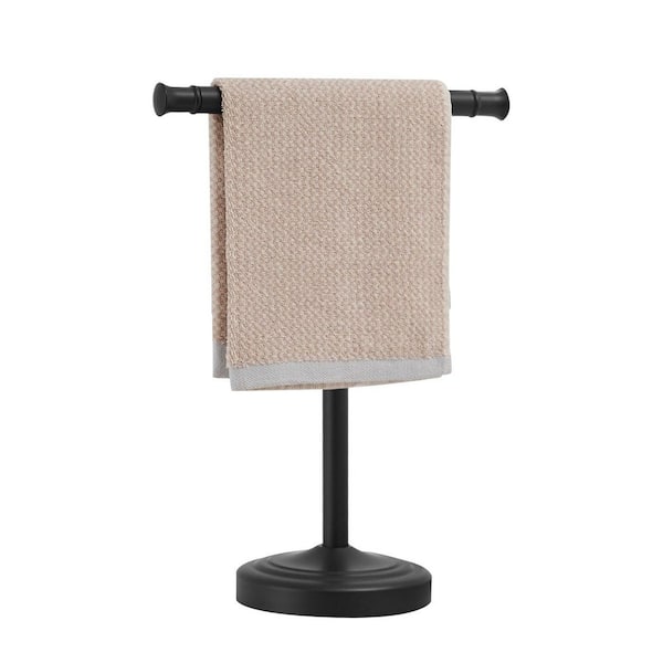 2-Towel Holder Freestanding Bath Accessory, T-Shape Towel Rack Free-Standing Stainless-Steel Towel Bar, in Black
