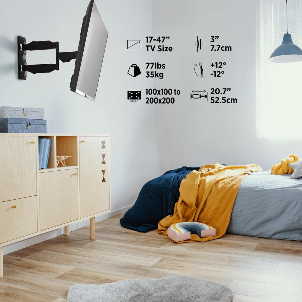Black Full Motion Wall Mount for 17"-47" TVs