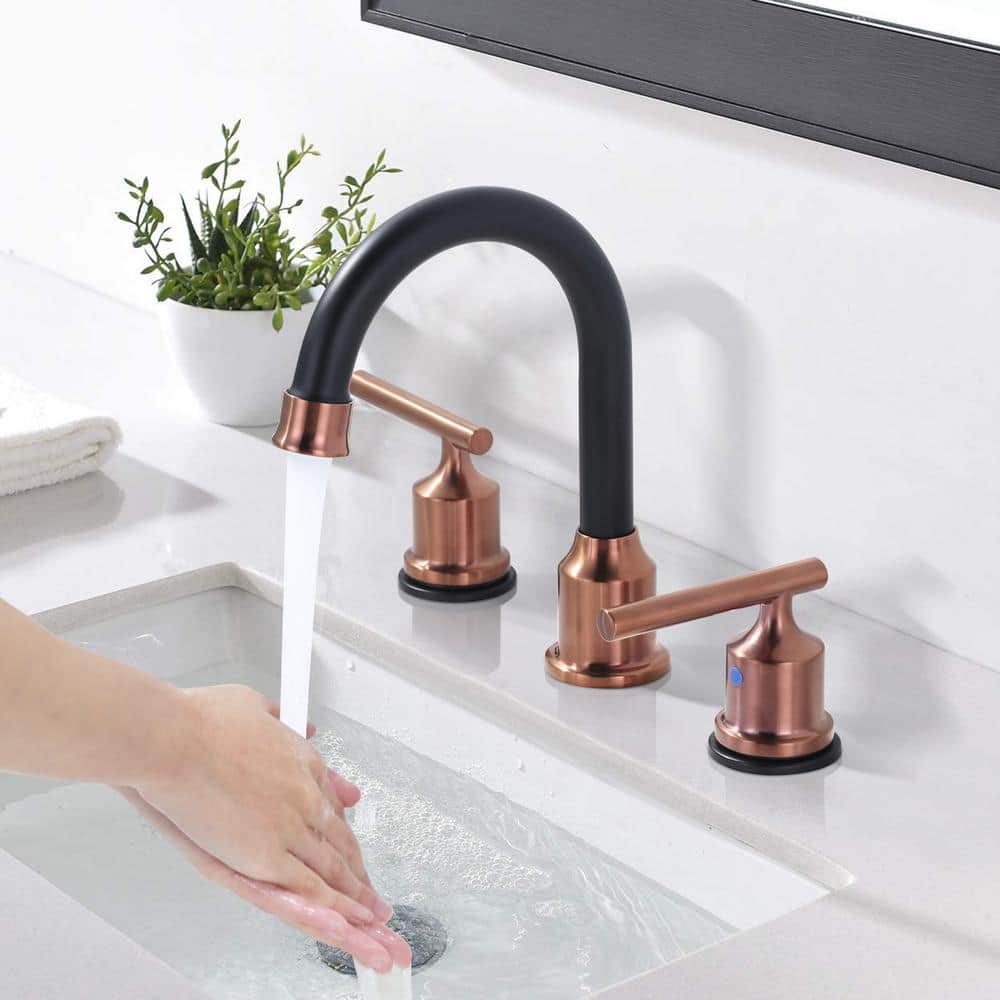 Rose Gold and Matte Black Stainless Steel Double Handle Bathroom Faucet
