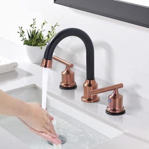 8 in. Widespread Double Handle Bathroom Faucet in Rose Gold and Black