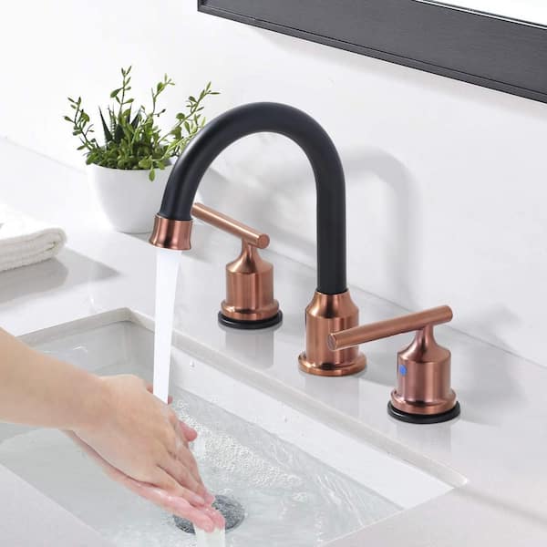 8 in. Widespread Double Handle Bathroom Faucet in Rose Gold and Black