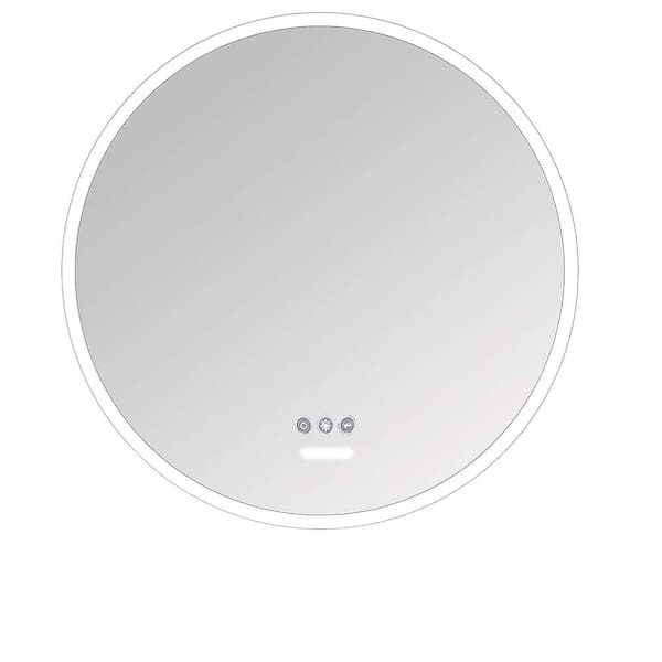 Whatseaso 24 in. W x 24 in. H LED Frameless Round Smart Anti Fog Touch Switch Wall Mount Bathroom Vanity Mirror in Silver